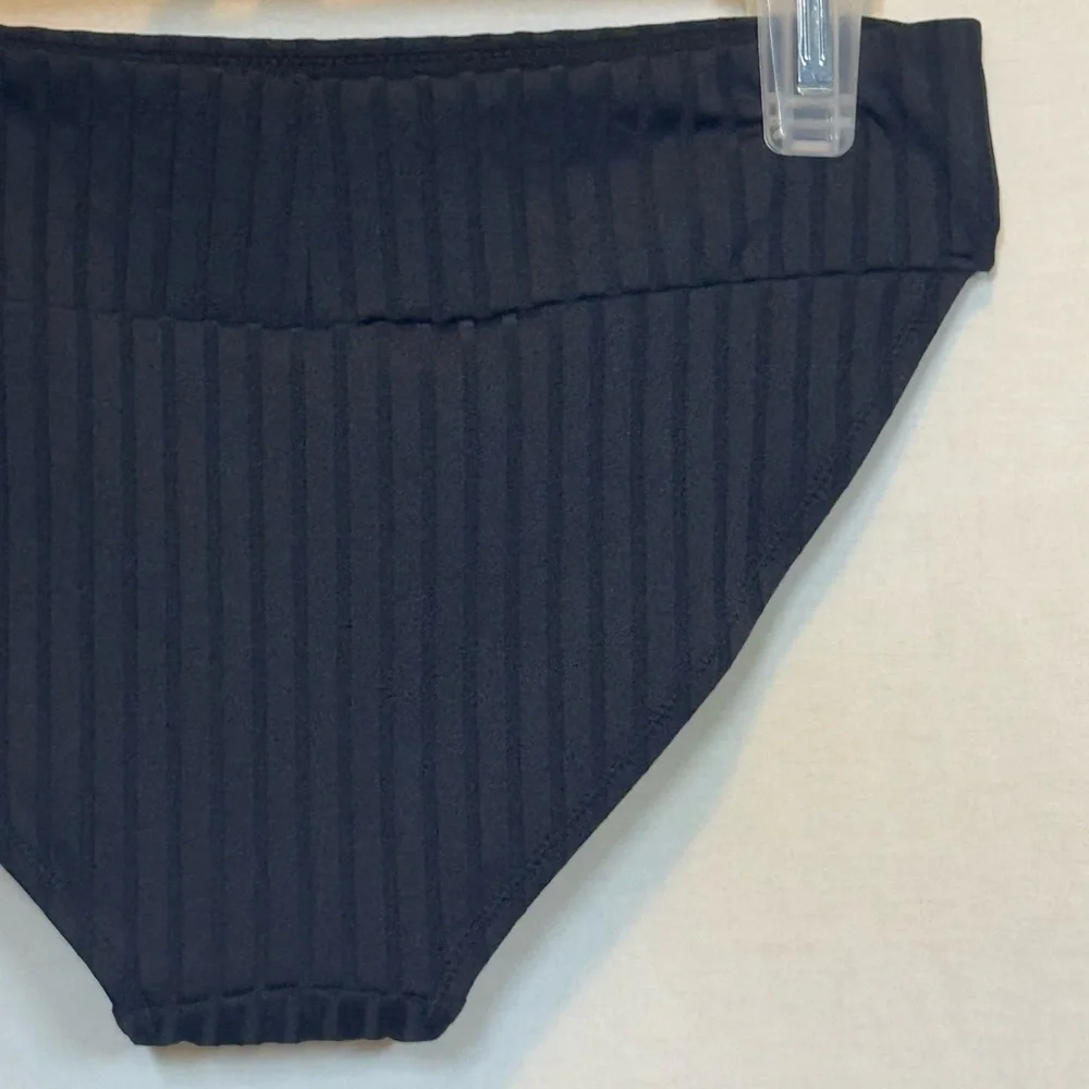 AA-571 Aerie NWT Black Ribbed‎ Lined Summer Swim Bikini Bottoms Size S